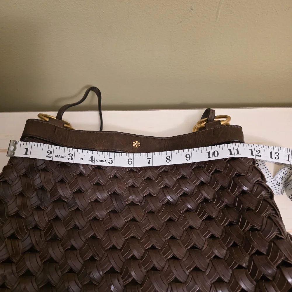 Tory Burch | Farrah Brown Woven Leather Shoulder Bag